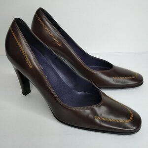 Sesto Meucci Brown Leather Stitching Details Pumps Heels Size 6B